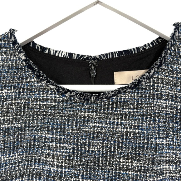 LOFT Tweed Blue Black White Fringe Sheath Career Dress Women's Size 6 NWT - Picture 5 of 12